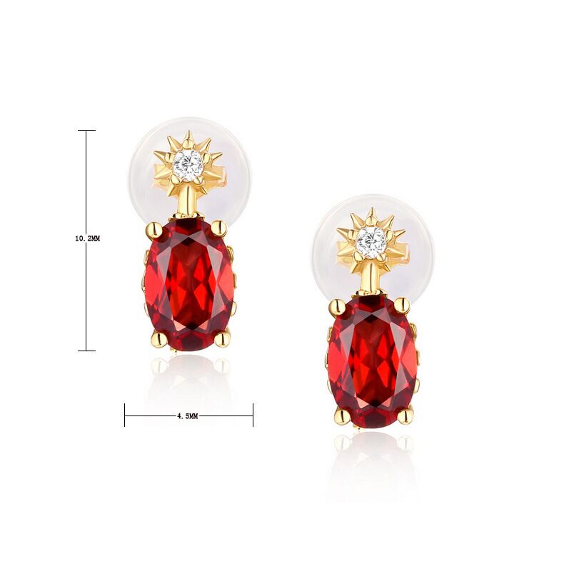 Elegant S925 Sterling Silver Earrings with 9k Yellow Gold Plating Mozambique Garnet/Blue Topaz